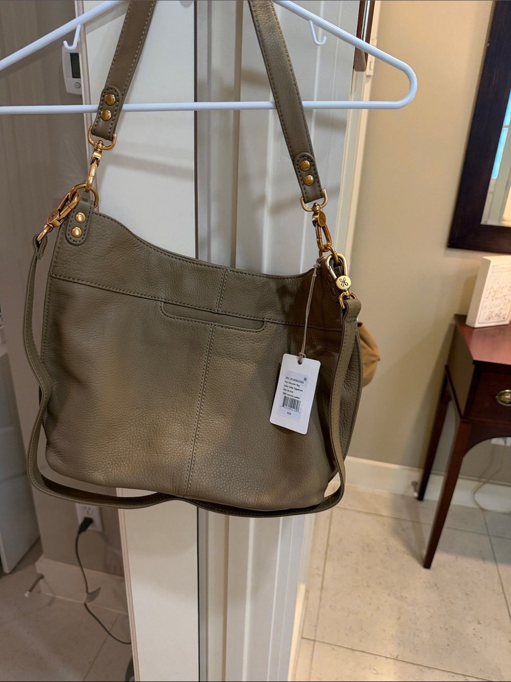 HOBO Olive Green Pebbled Leather Shoulder Bag with Gold Hardware